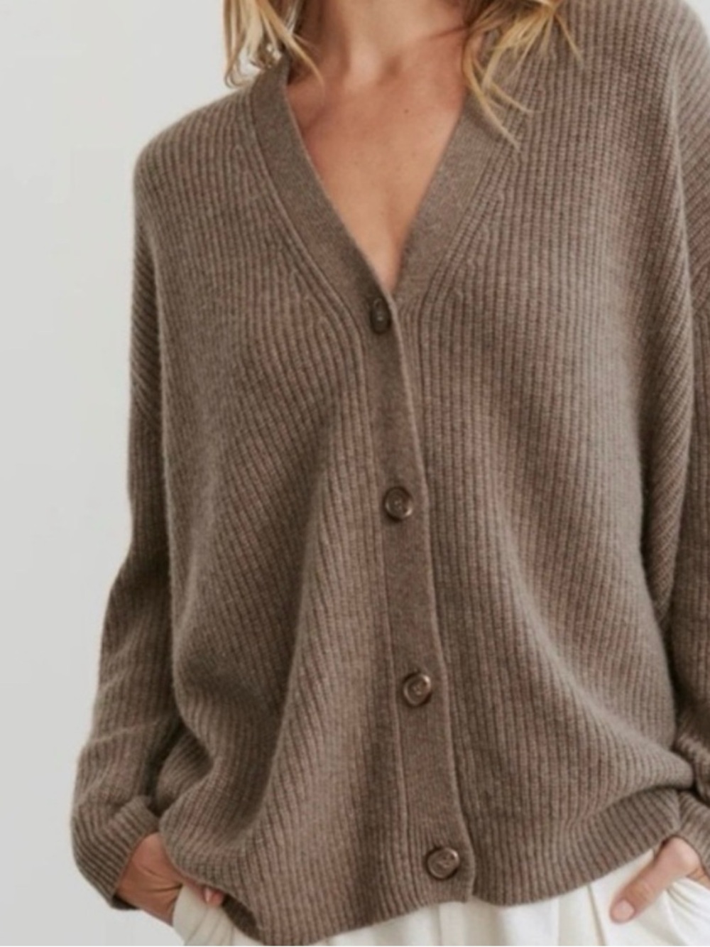 Jenni Kayne Taupe Ribbed Button-Front Cardigan - Picture 2 of 4